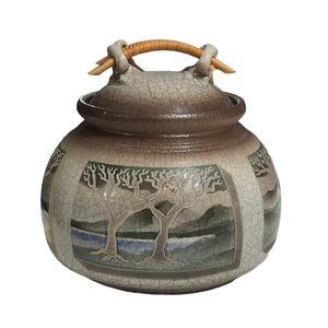 KEN JENSEN Vintage Raku Cookie Jar RARE & SIGNED